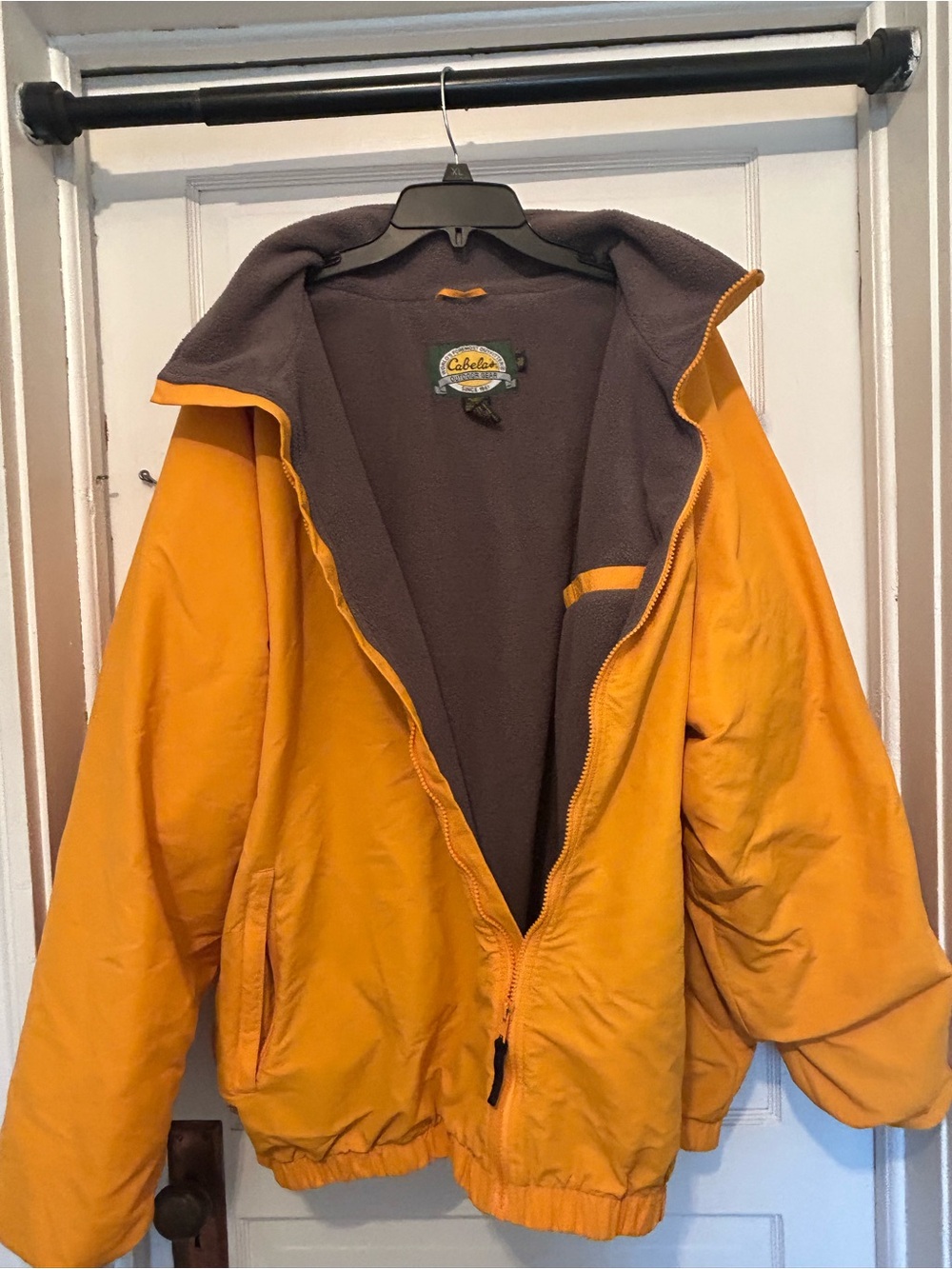 Cabela's Men's Yellow Hooded Puffer Jacket with Gray Lining